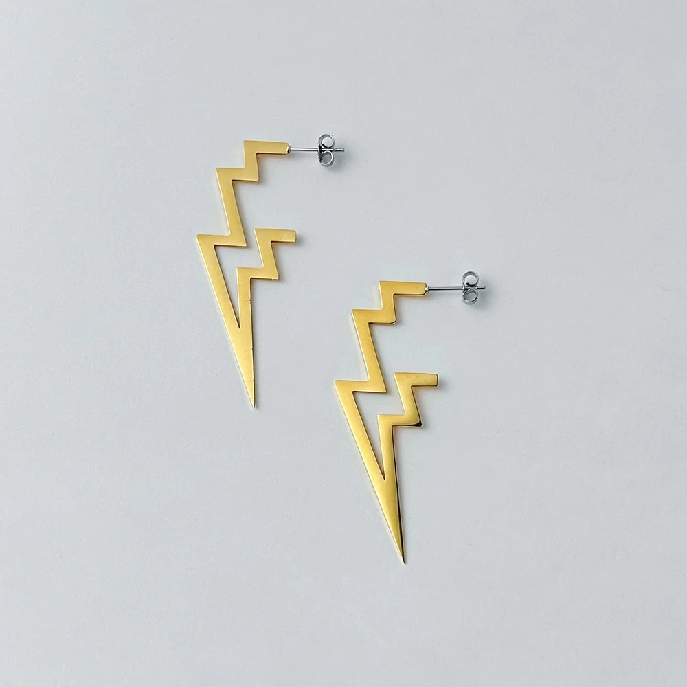 Earrings Lightning Bolt In Stainless Steel Or Gold - Image 6
