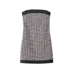 Womens Strapless Tube Slim Fit Tweed & Black Mini Dress