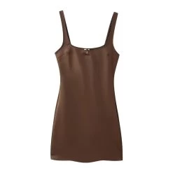 Womens Silk Satin Nude Slim Fit Strap Mini Dress In Chocolate