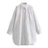 Womens White Strip Oversized Vintage Lapel Long Sleeve Shirt