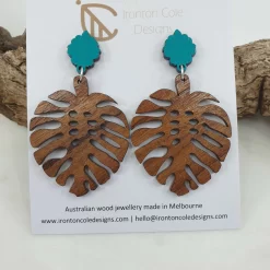 Women’s Wooden Monstera Earrings