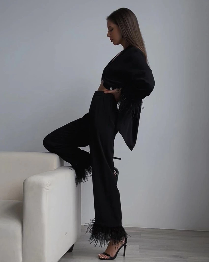 Women’s Feather Pyjamas Loungewear Set - Image 3