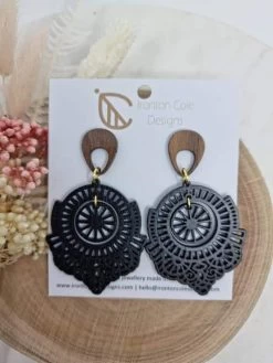 Women’s Black Boho Wooden Earrings