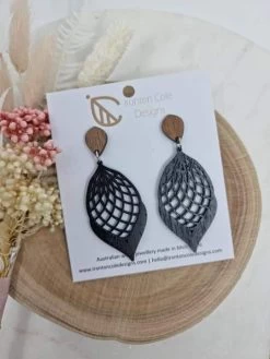 Women’s Black Caccoon Wooden Earrings