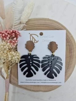 Women’s Black Monstera Earrings