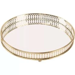 Anyhouz 25cm Gold Round Glass Mirror Base Metal